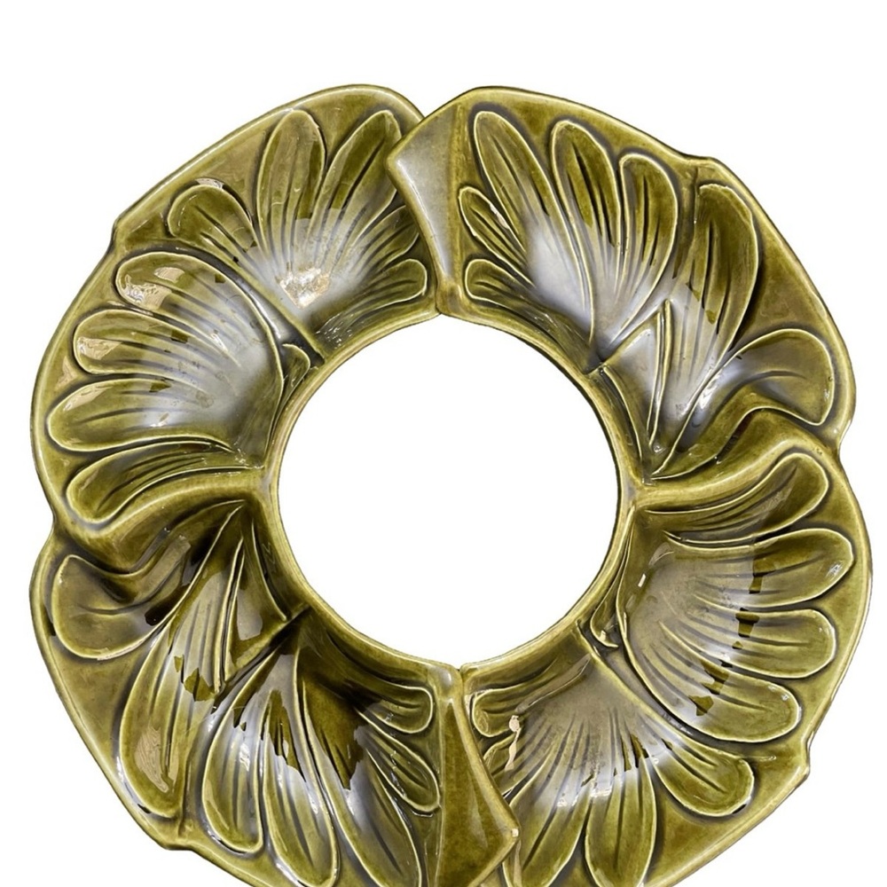 Vintage green serving ceramic leaf serving trays
